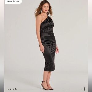 NWT Windsor Black Satin Knit Mid Length Dress